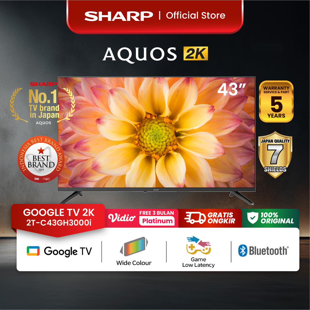 SHARP 2K Google TV 43 Inch - 2T-C43GH3000I - Wide Colour - Game Low Latency - Azan Reminder