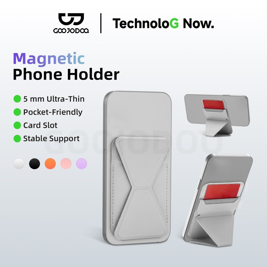 GOOJODOQ Magnetic Phone Stand One-piece Card Slot Slim and Foldable Extra Metal Ring