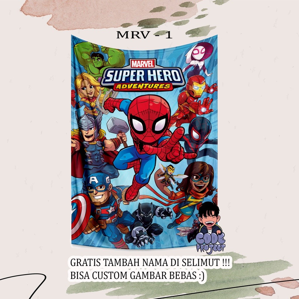 MAHAA.STORE SELIMUT ANAK MARVEL - selimut anak superhero - spiderman - ironman - captain america - s