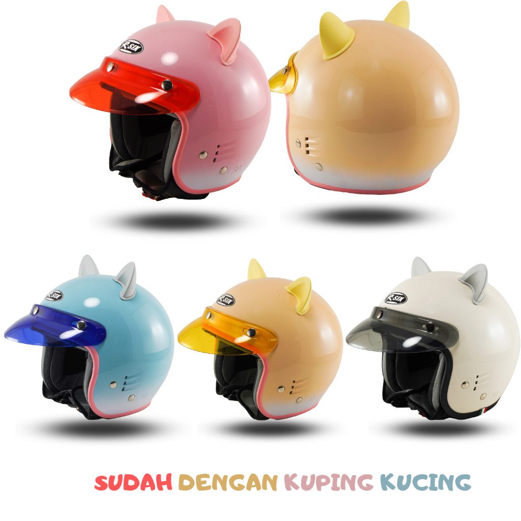 TOPKEP  Helm Bogo Dewasa Wanita Helm Cewek Kuping Kucing Pink