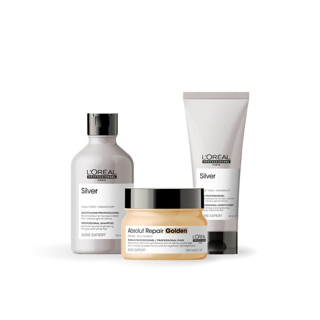 Silver Trio Set - Shampoo 300ml + Conditioner 200ml + Hair Mask 250ml  - Perawatan Untuk Rambut Blea