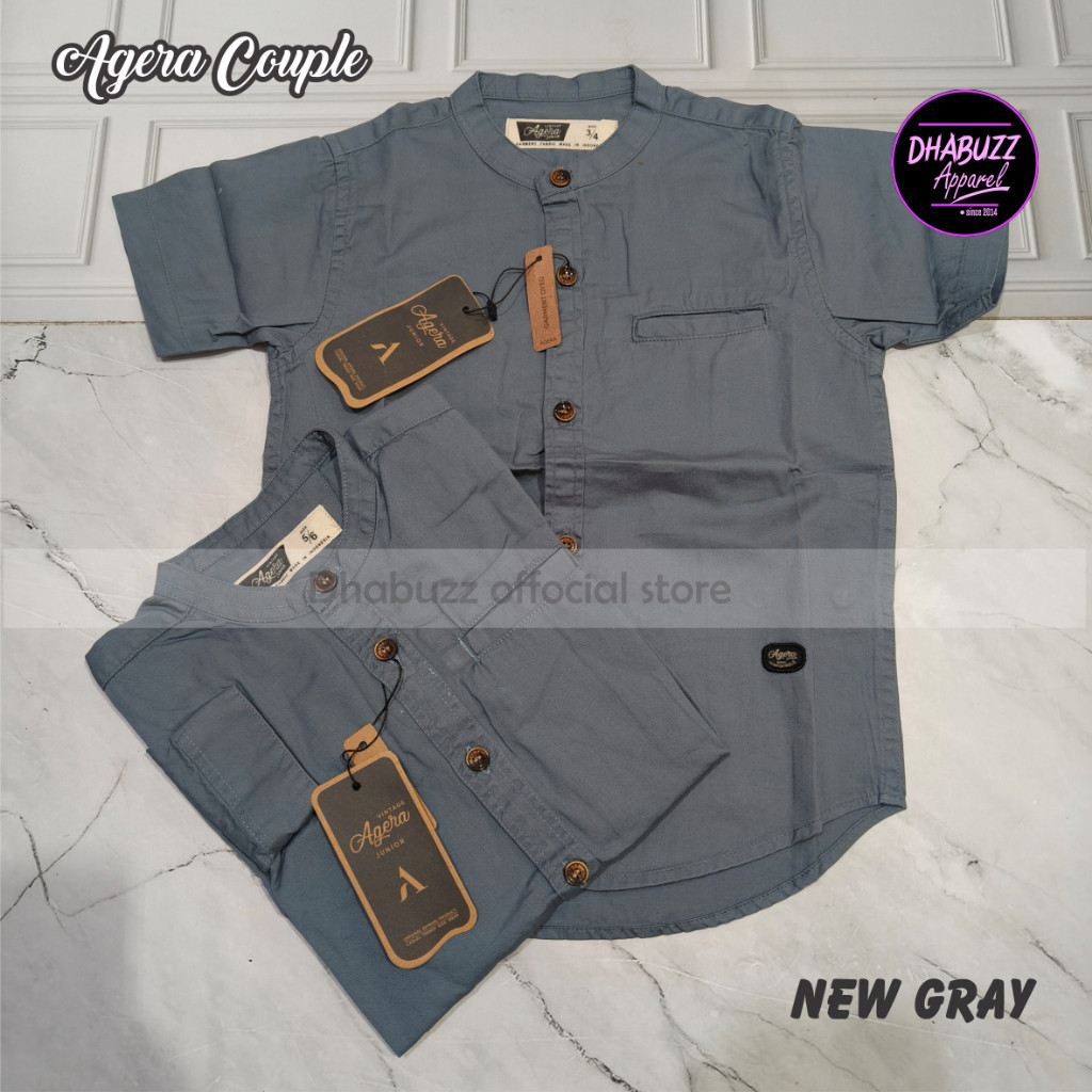DEVIY BERKAH STORE Agera Premium Gray Kemeja Koko Kemko Pasangan Couple Ayah Anak Lengan Panjang
