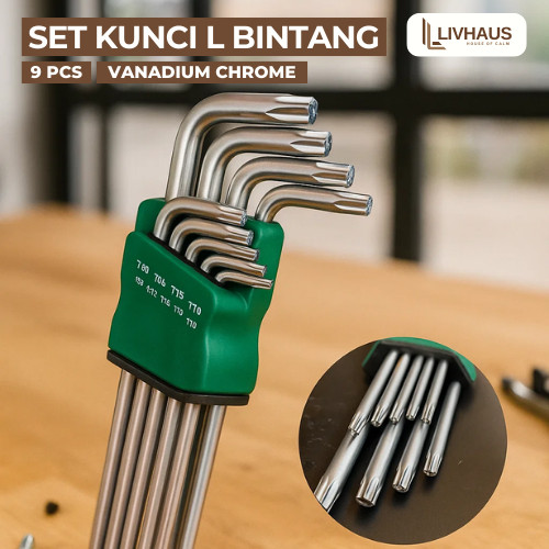 Kunci L Set Lengkap 9 PCS Bahan Vanadium Chrome Kunci L Bintang Kunci L Bintang Set Lengkap Kunci Bi