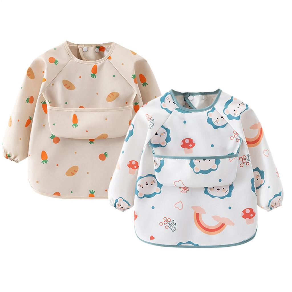 Waterproof Long Sleeve Apron Baby Smock Bib Soft Sleeved Adjustable Weaning Smock Full Sleeve Toddle