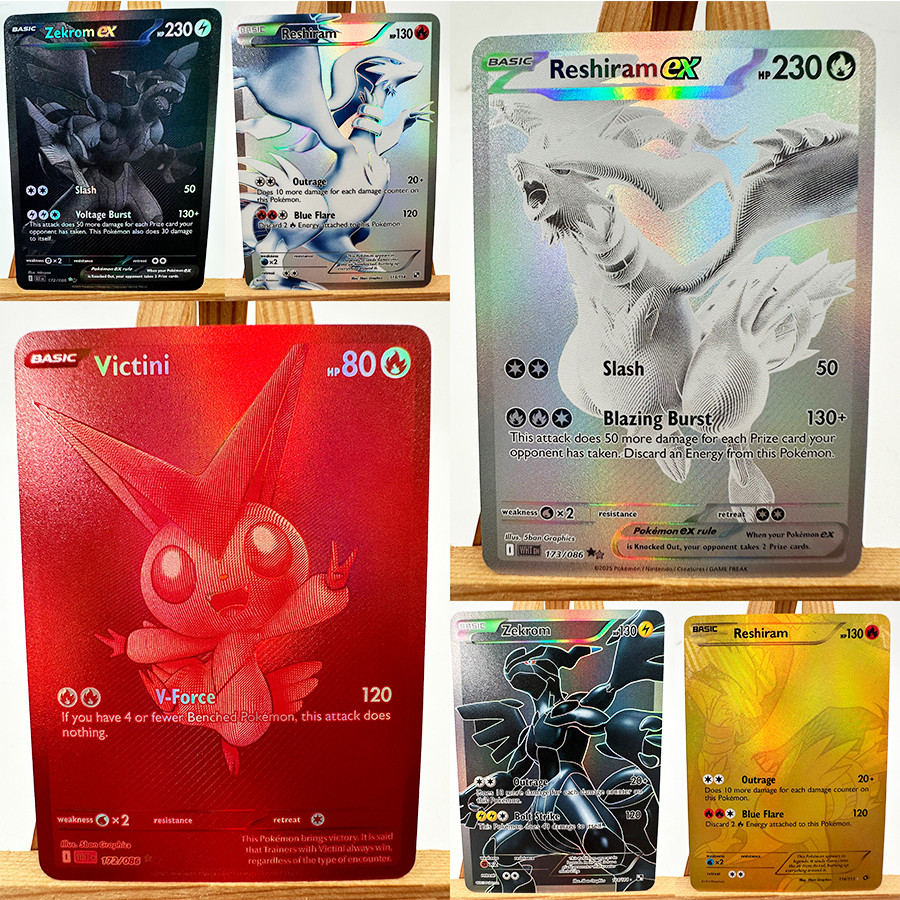 PTCG WHT BLK Victini Zekrom Reshiram Hida English Toys Hobbies Hobby Collectibles Game Collection An
