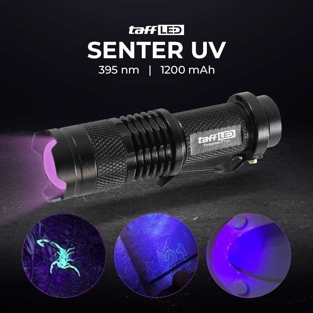 Taffware Original 100% - Senter UV LED Pocketman Senter 395nm dengan Baterai 1200mAh