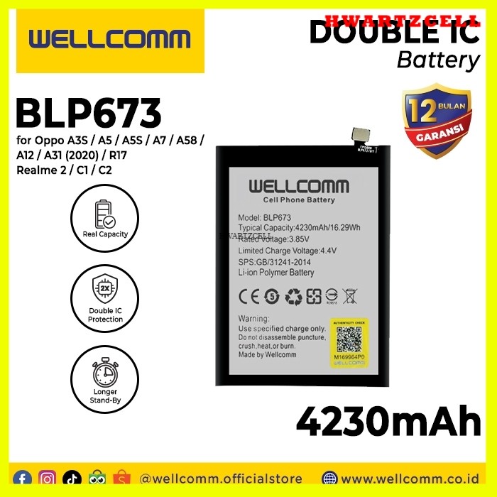 [HWARTZ] Battery Double Ic Wellcomm Op A3S/Blp673/A5/A5S/A7/A58/A12 4230mAh