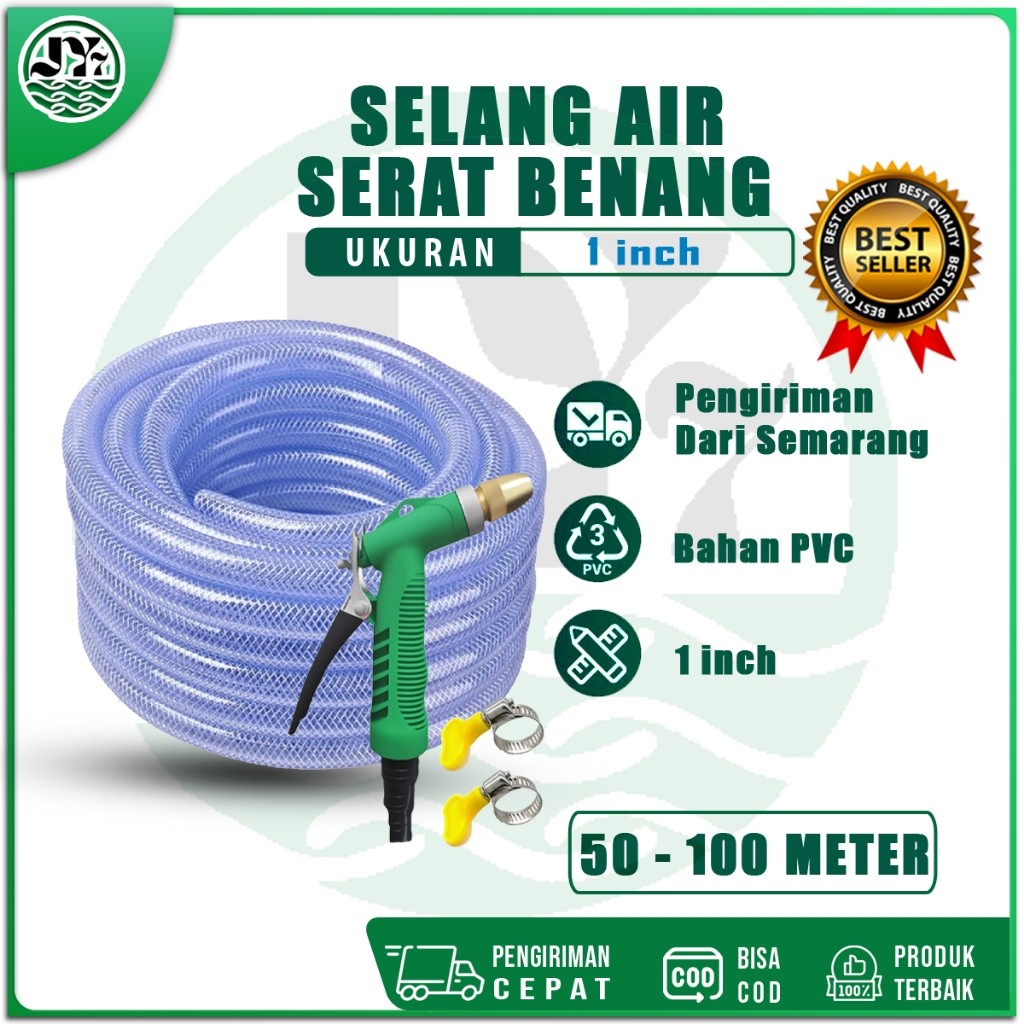 SELANG AIR 1 INCH 50 METER 1ROL SELANG AIR TAMAN SERAT BENANG TRANSPARAN SELANG PEMBUNGAN MESIN CUCI