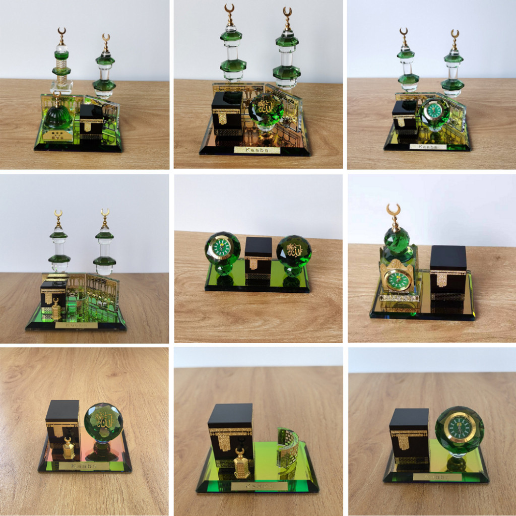 (linnea84.online) Miniatur Kristal Kabah Menara Jam Tower Mekah Magnet / Ka'bah Menara Pajangan Meja