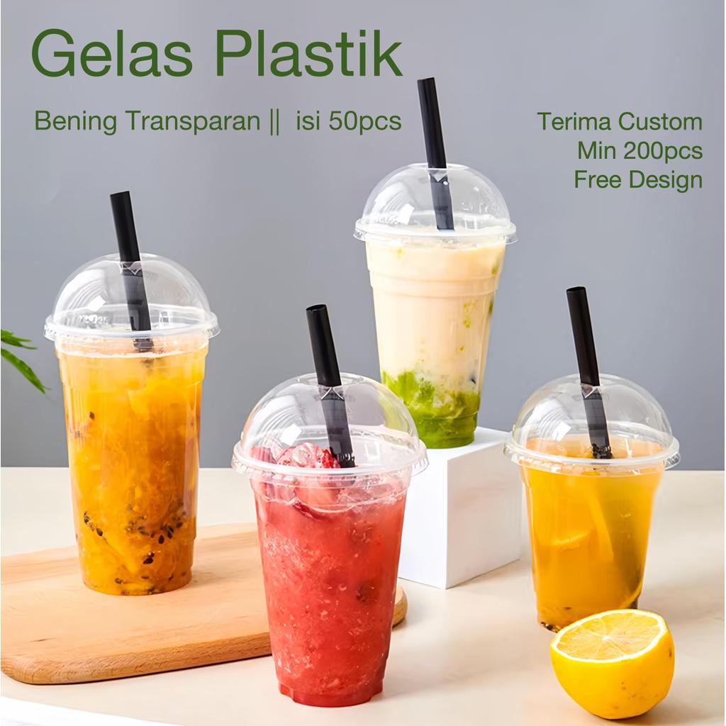 [50pcs]Gelas Plastik 14oz 16oz 24oz cup diameter 90mm+Tutup / Gelas Plastik Tebal /Gelas PP Bening/P