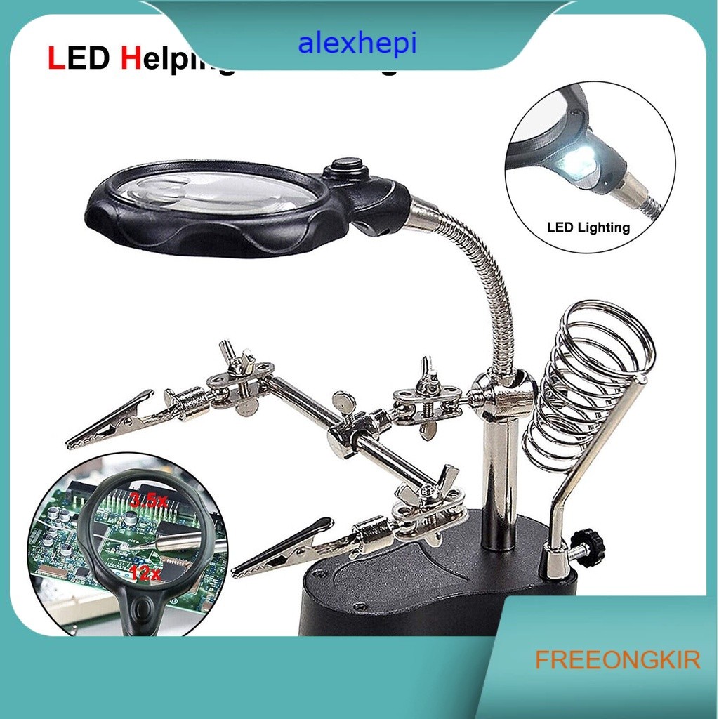 DudukSolder Soldering Iron Stand Station TE801 TE-801 Original LED Magnifier Helping Tool Kaca Pembe