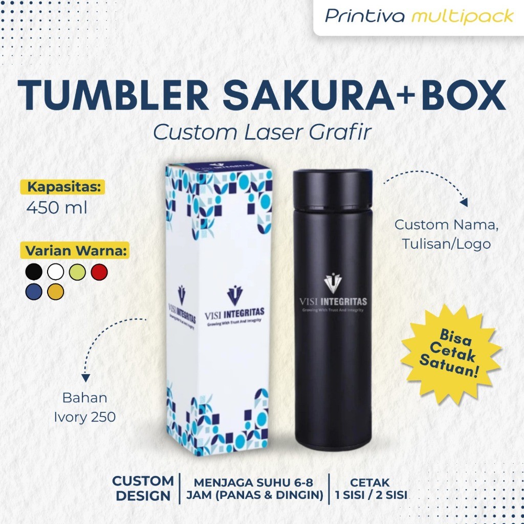 Custom Souvenir Gift Box Tumbler Sakura Grafir 1 Sisi/ 2 Sisi Set Promosi