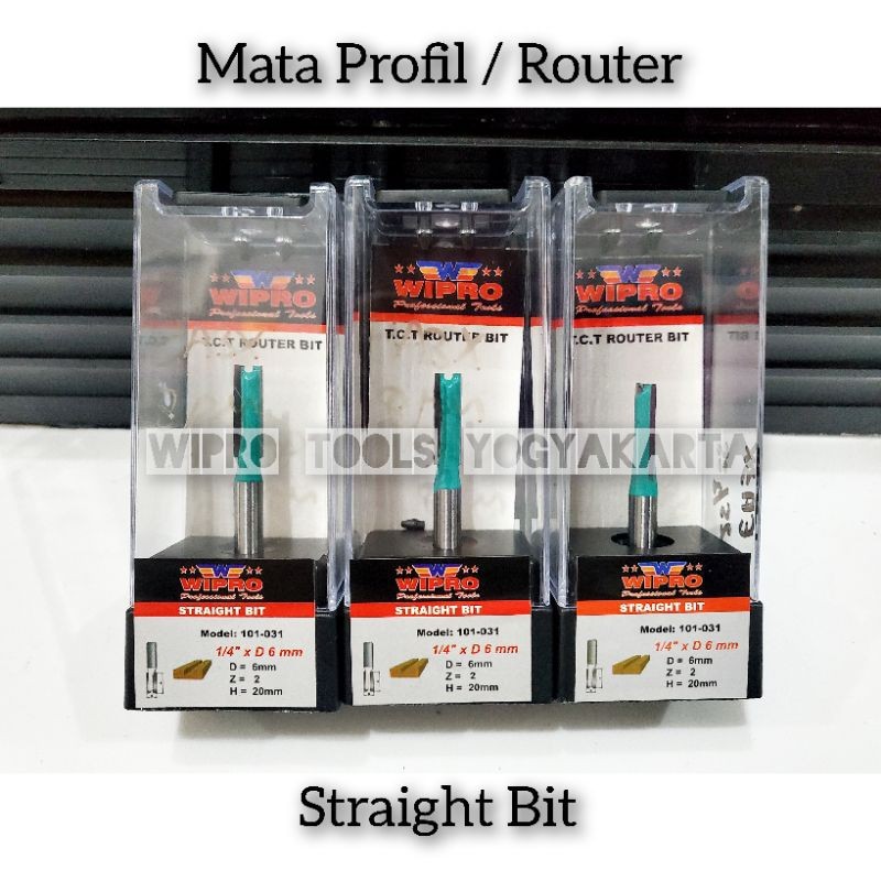 Wipro Mata Profil Kayu Straight Bit 1/4 × 6mm , 8mm , 10mm - Mata Router / Mata Profil - Mata Trimme