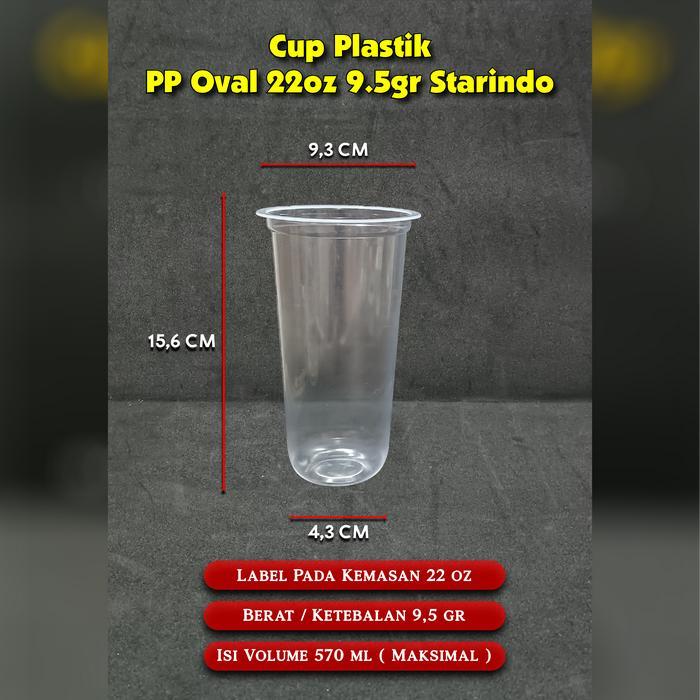 Sablon Gelas Plastik PP Oval 22 oz 9.5/10 gram Slim | Sablon 1 Warna - Starindo