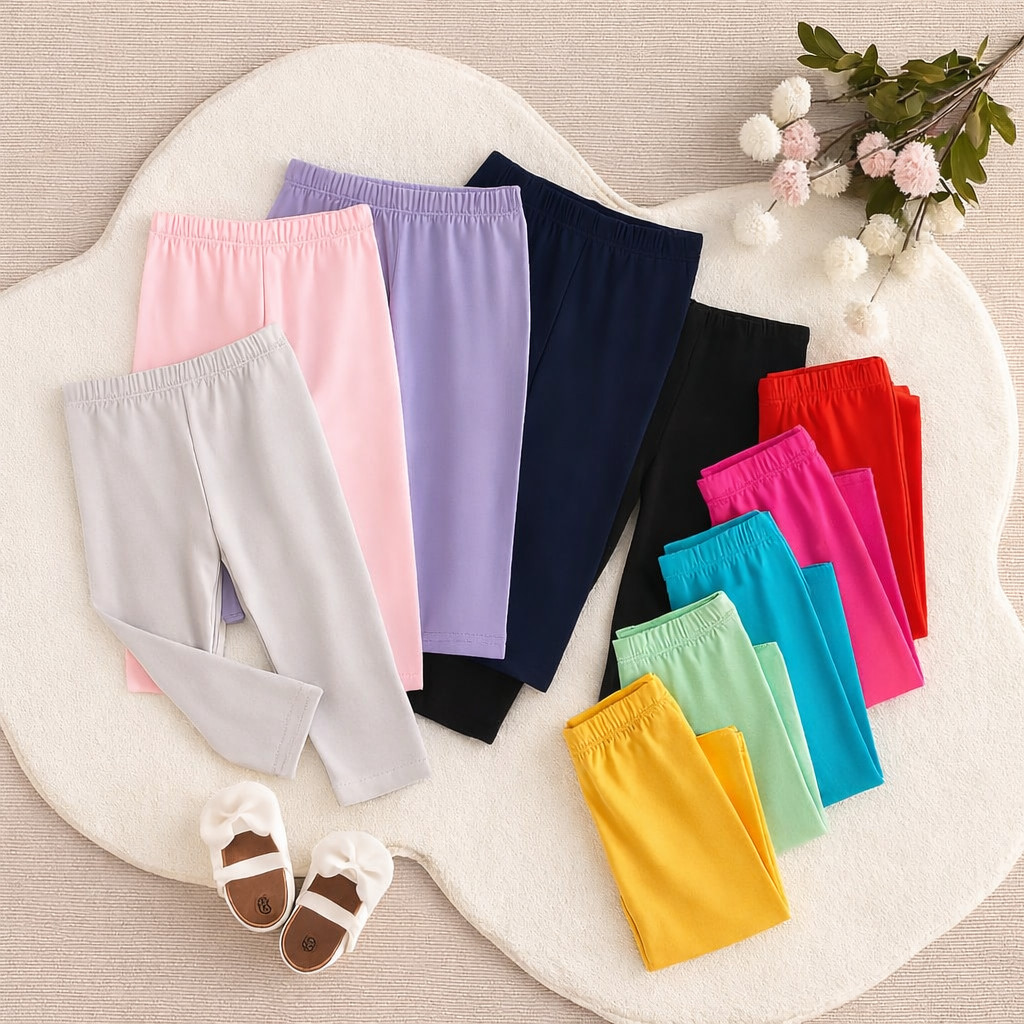 Paket HEMAT Celana Legging Polos Anak Perempuan Usia 1-15 Tahun Panjang Bahan Kaos Spandek Melar Ela