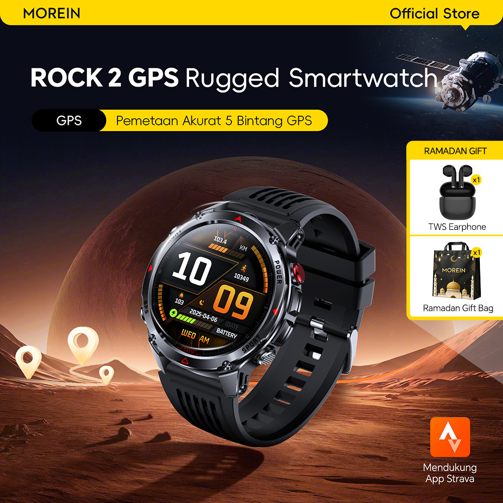 Morein Smartwatch Rock2 GPS - Tahan Air 3ATM Senter Kompas Altimeter + Barometer Jam Tangan Olahraga