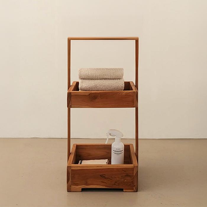 Taunus Square Rack 2 Tier Natural Teakwood Rak Kotak Kayu Jati 2 Susun Rak penyimpanan Aestethic Ser