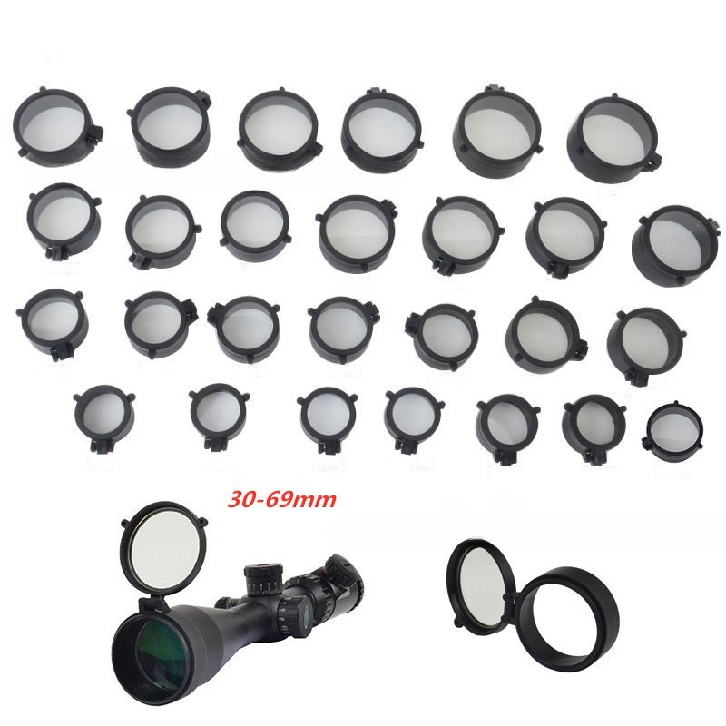 30mm-69mm Hunting Transparent Rifle Scope Lens Cover Tactical Sight Flip Up Quick Spring Protection