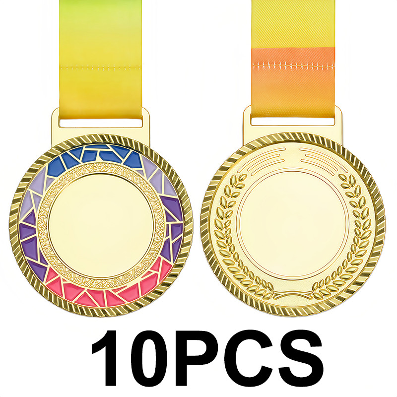 10PCS Personalized Award Medals with Color Ribbon Gold Silver Winner Reward Medals Customized Prize 