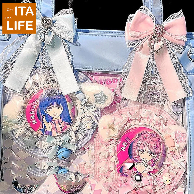 Italife Ribbon Lace Bow Clip for Itabag Decoration Sweet Ribbon Big Bow Heart Diamond Clip Lolita Pi