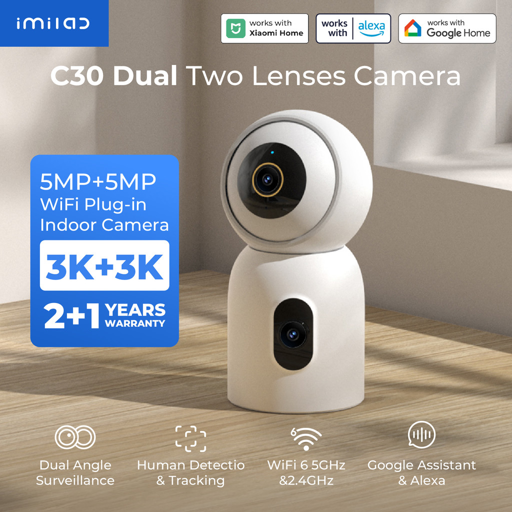 IMILAB New Indoor Camera C30 Dual 3K Lens WiFi 6 5G 360° PTZ Local AI Detection for Baby/Pet/Noise N