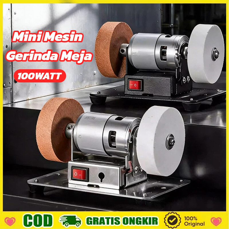 [COD]Mesin Gerinda Meja Mini 100W Lengkap Dengan Batu Poles Set, Gerinda Duduk Kecil Ganda 2 Fungsi 