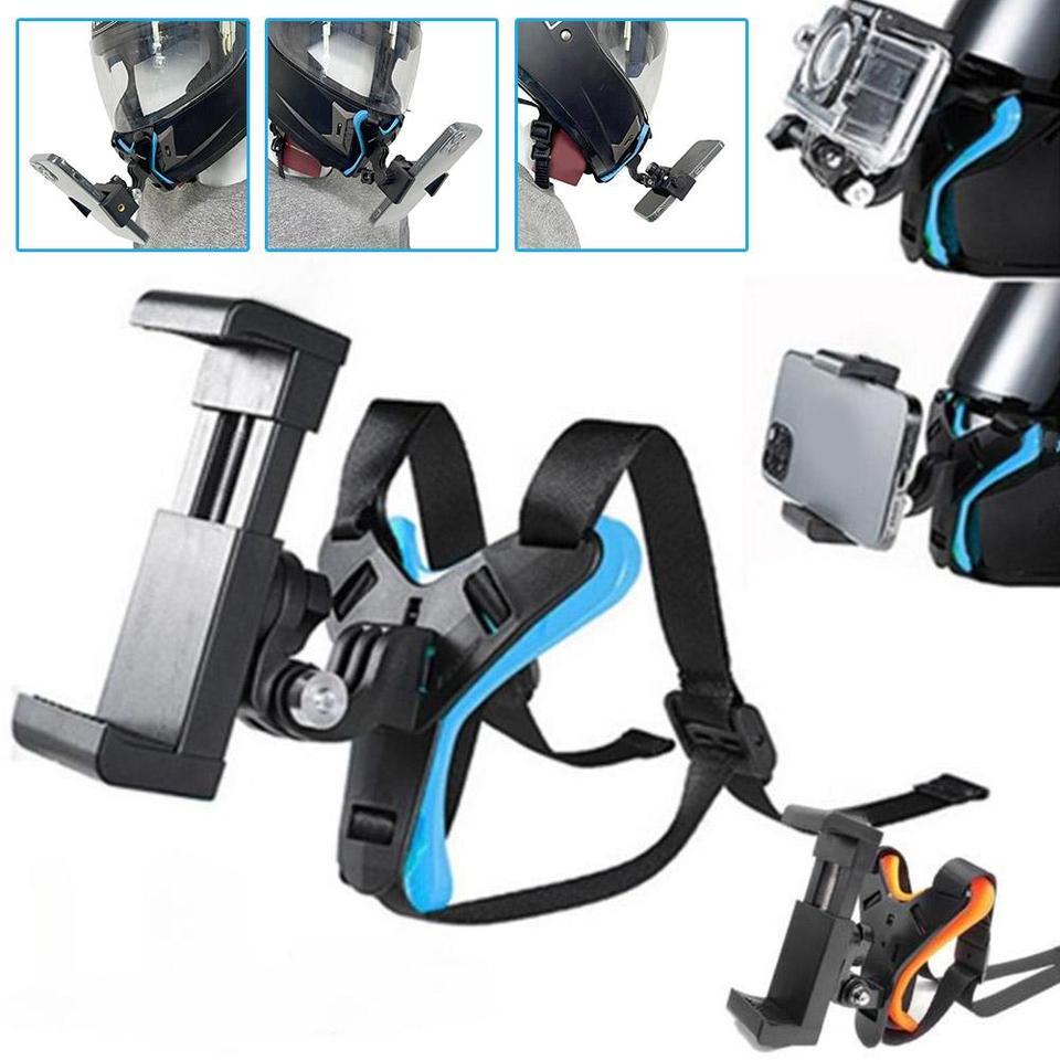 Motorcycle Helmet in Strap Mount with Phone Clip for iPhone Samsung Huawei Gopro Osmo ta360 Action S