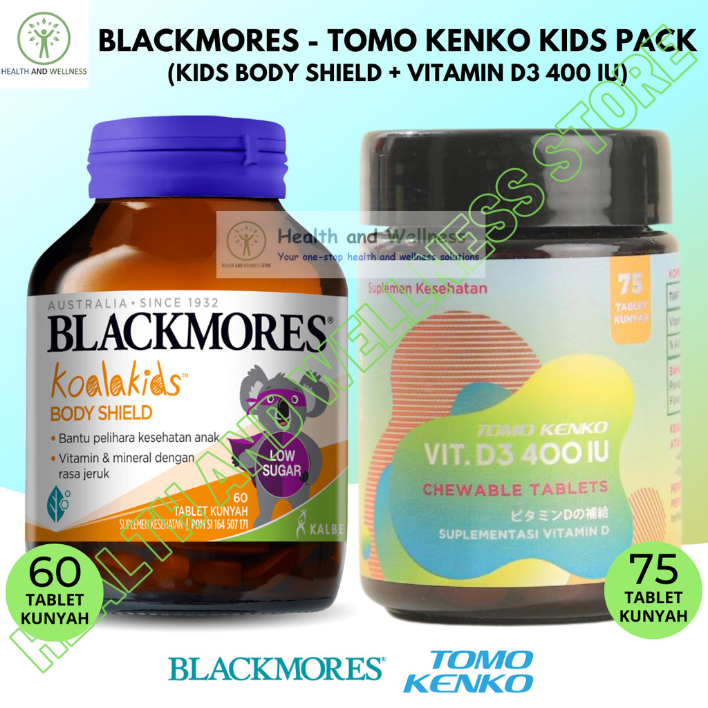 Blackmores Kids Body Shield 60 Tablet Kunyah Dan Tomo Kenko Vitamin D3 400 IU Tablet Kunyah