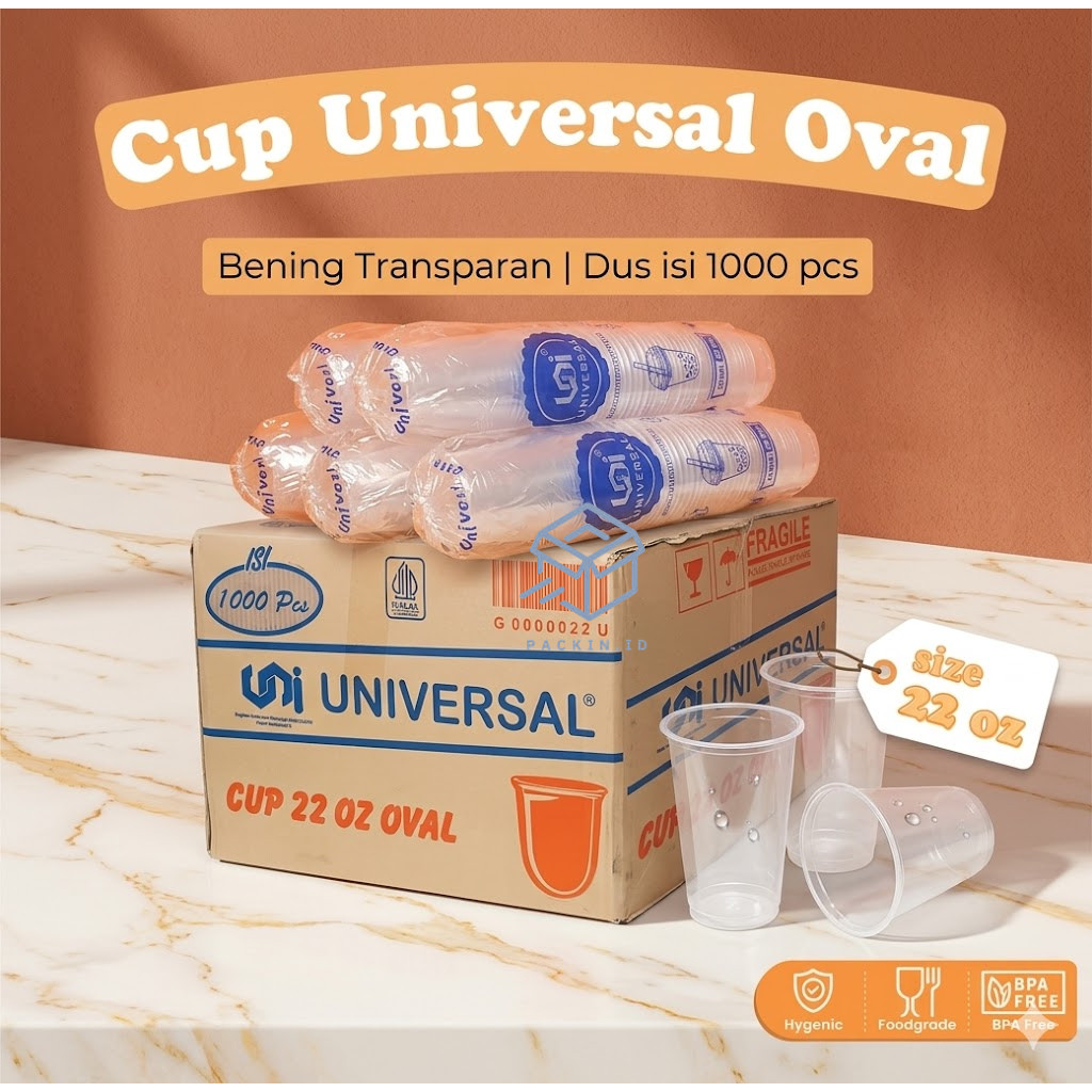 1 KARTON DUS CUP 22OZ UNIVERSAL GELAS 22 OZ OVAL ISI 1000 PCS