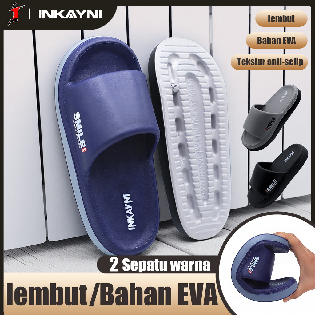 Inkayni Sandal Slop Pria Dewasa EVA Original Anti Bau Kaki Empuk Sekali Anti Slip Licin Sol Tebal Ti