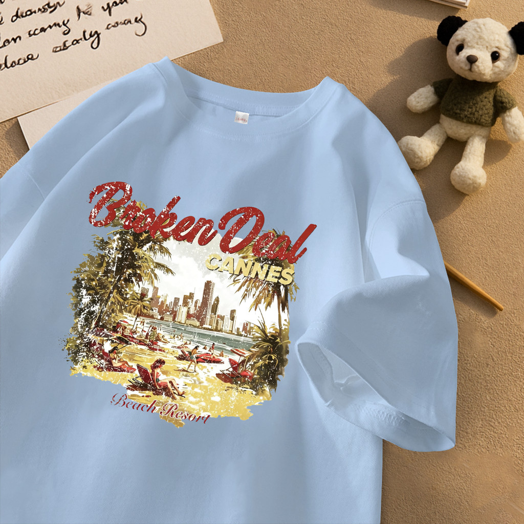 Lucky88k Tshirt Kaos Lengan Pendek Oversize Unisex Broken Coast Paradise Bahan 100% Cotton