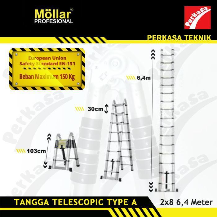 Tangga Lipat Teleskopik Double 3,4 meter tangga double teleskopik A - XL 3.2+3.2 - 6,4 Meter Mollar