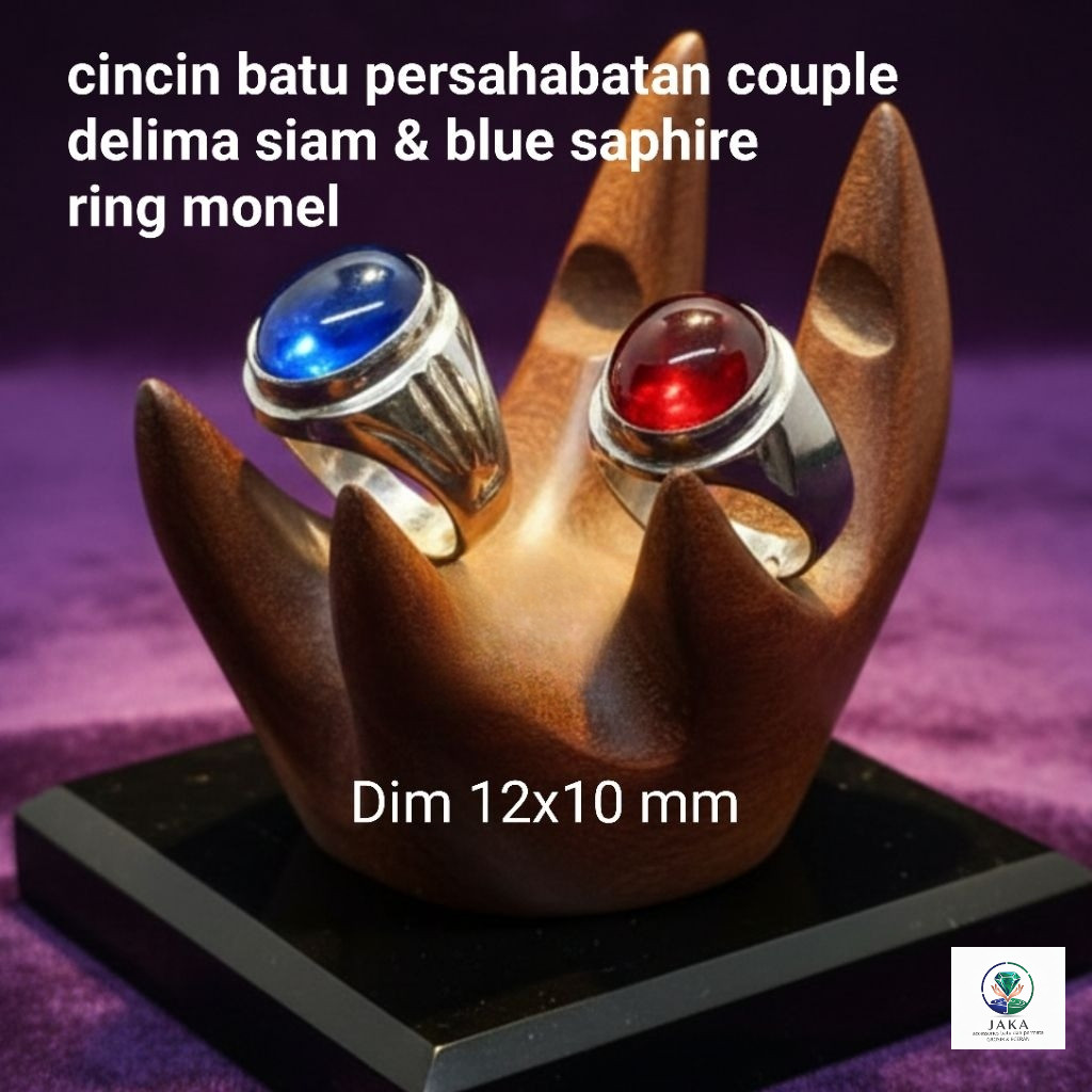 cincin batu persahabatan couple merah delima siam & blue saphire ring monel