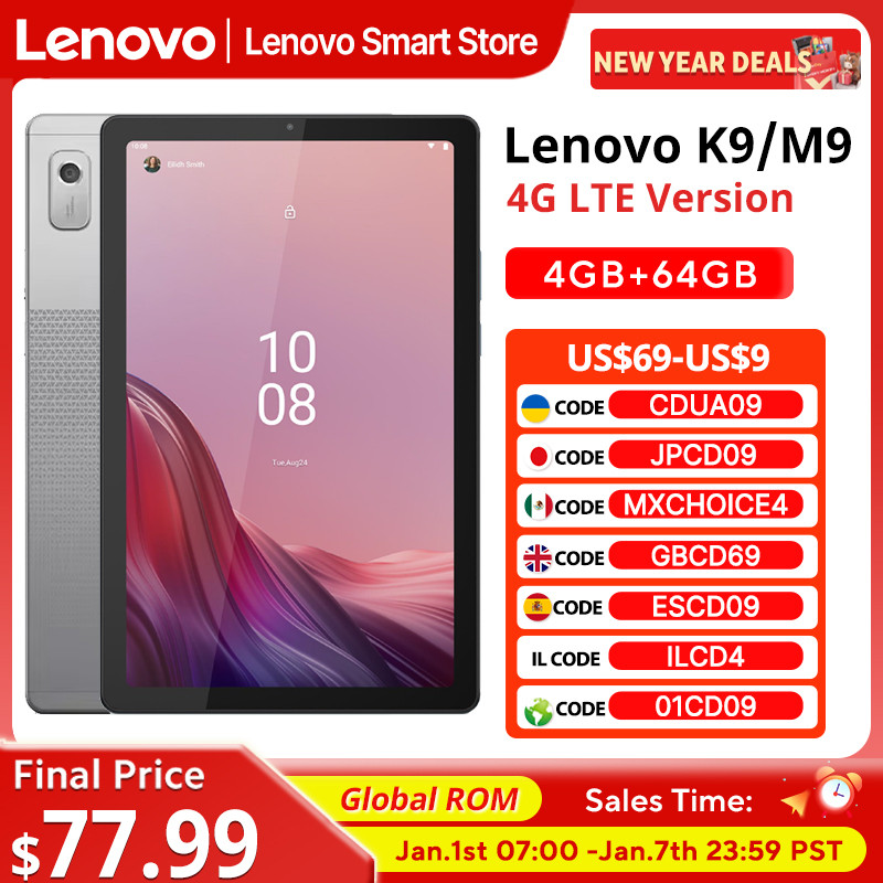 Lenovo Tab K9/M9 Tablet 4G LTE+WiFi Global ROM 9-in MTK G80 Octa-core 4GB 64GB 5100mAh Android 13 Do