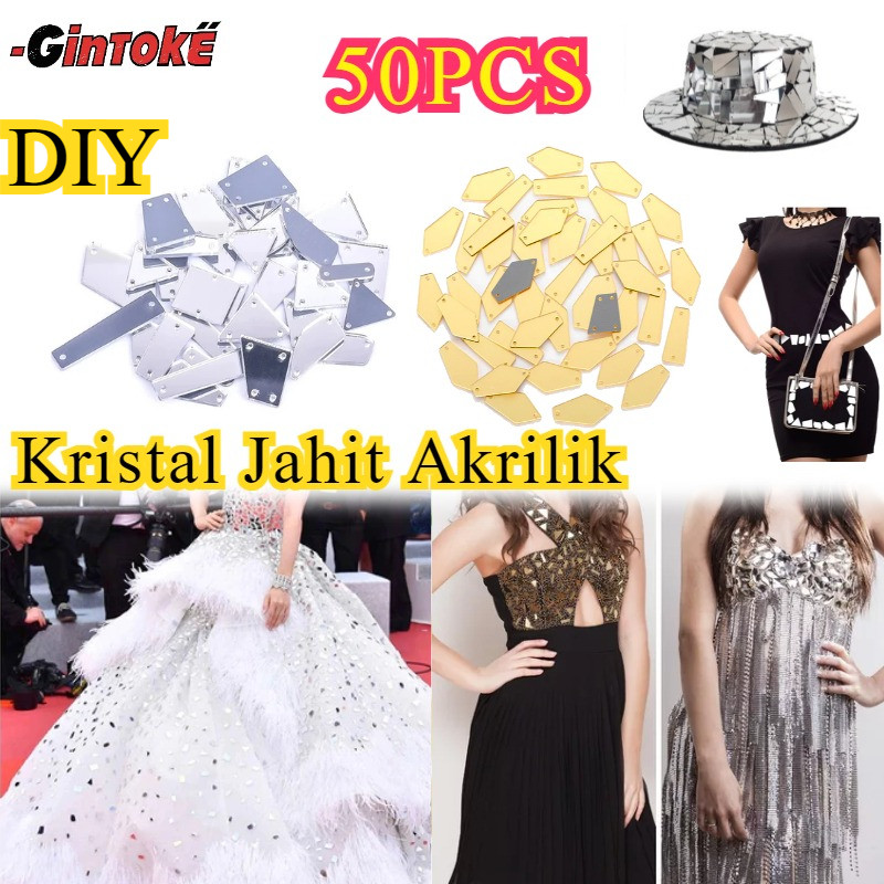 50PCS/Set Kristal Jahit Akrilik/ Diamond Jahit Bahan/ Bahan DIY Kristal/ Jahit Kaca Payet/ Batu Kris