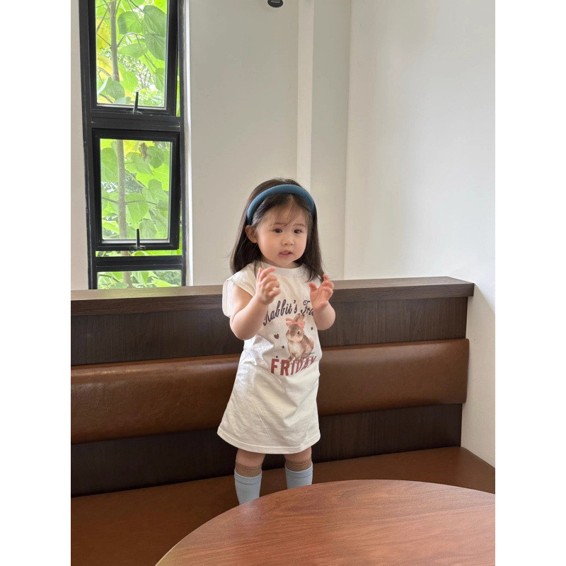 Gaun anak perempuan gaya Korea, rok selutut modis untuk bayi perempuan.