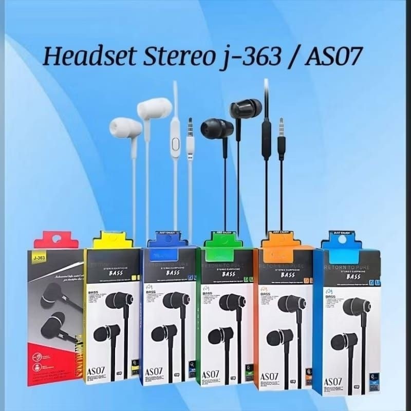 [ GROSIR ] HF HEADSET HANSFREE AS07 BRANDED EARPHONE AS-07 STEREO BASS ALL TIPE Headset Harga Promo 