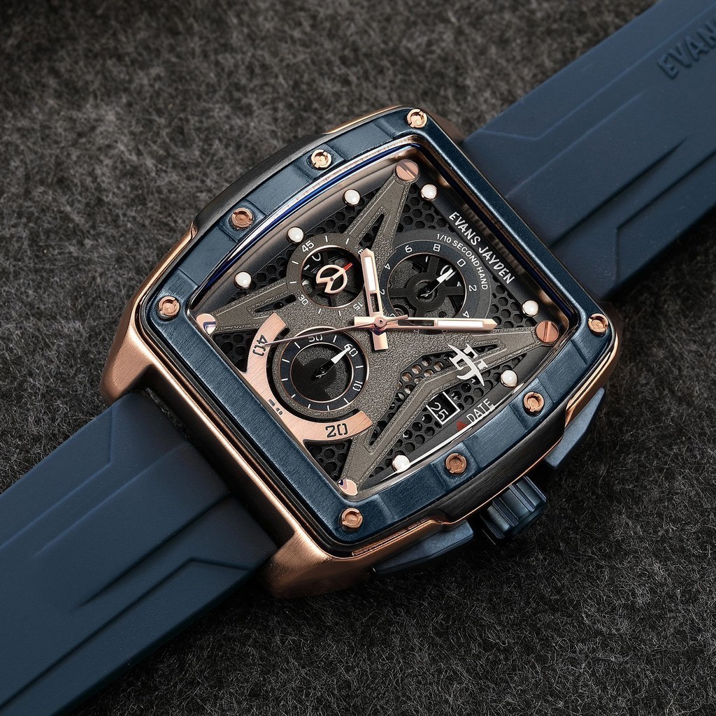 jam tangan  Evans Jayden Jam Tangan Pria 9624 Rubber Silicon Kaca Sapphire Chrono 5ATM