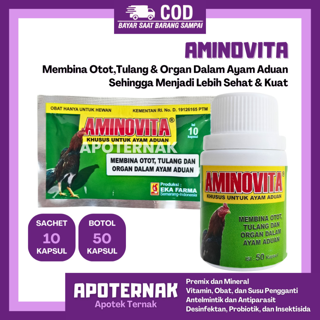 AMINOVITA KAPSUL - Obat Penguat Otot Tulang & Organ Dalam Ayam Aduan - Obat Ayam Aduan - Vitamin Aya