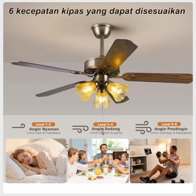 LED Nusantara Lampu Kipas Plafon Ruang Tamu Lampu Kipas Kamar Tidur Kipas Lampu Angin Remote Control