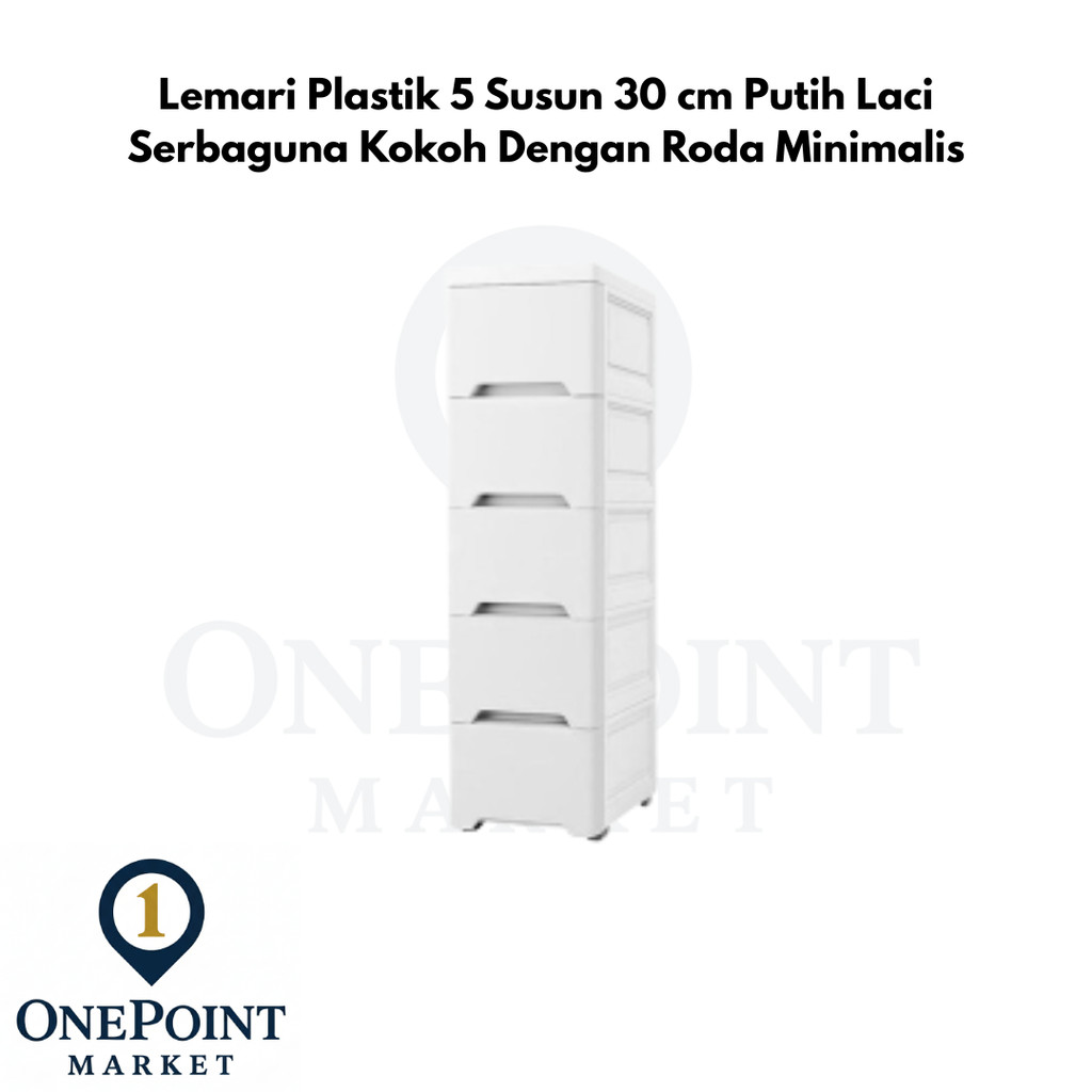 Lemari Plastik 5 Susun 30 cm Putih Laci Serbaguna Kokoh Dengan Roda Minimalis