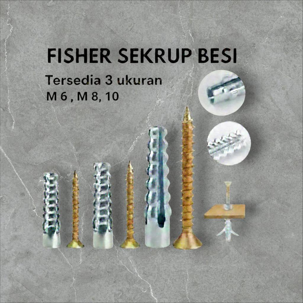 (1 Fisher + 1 Scrup )Angkur Baut Tembok Besi M6 M8 M10, Fischer Anchor Angkur With Sekrup Baut Skrup