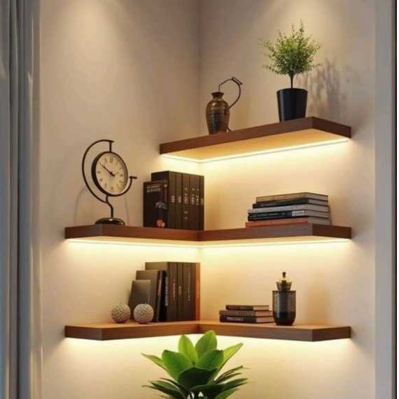 everleafco - Rak Dinding Sudut Kayu Satu Set Tempel Dinding Rak Serbaguna Aesthetic