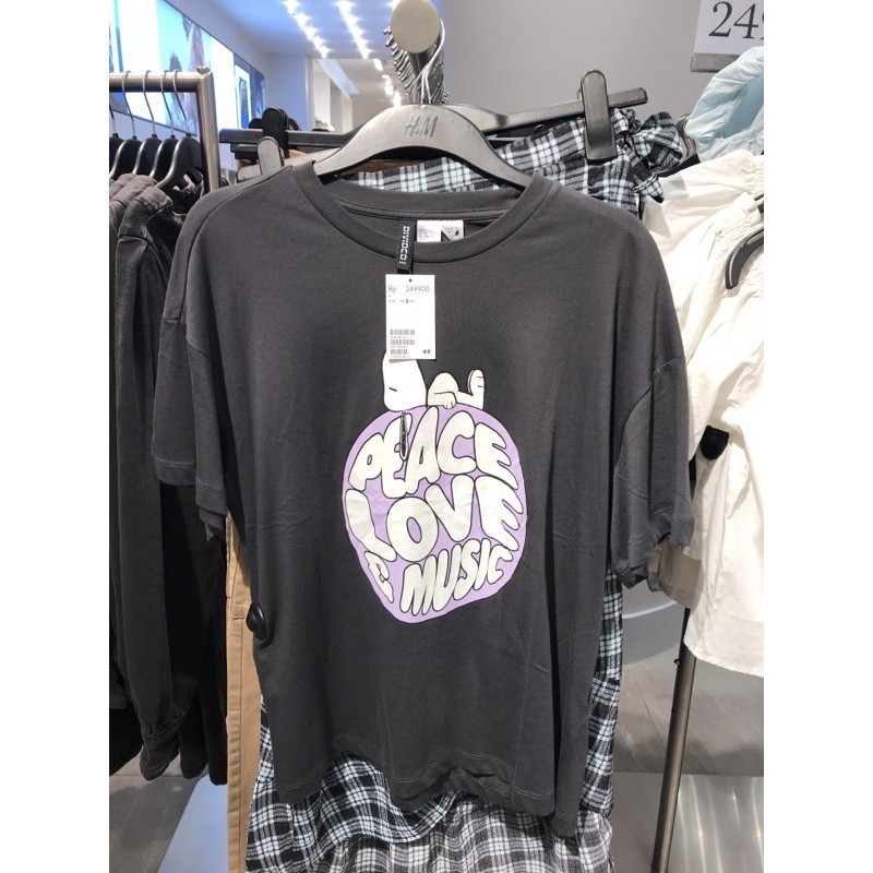 HOT COD ORI  H&M - t-shirt / kaos devided oversize fit wanita Peace love & music /