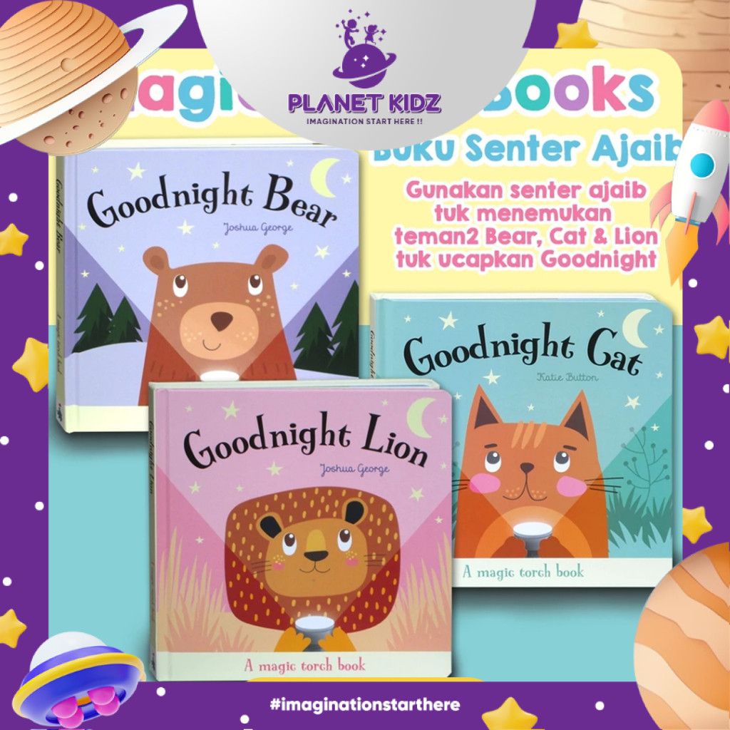 PLANETKIDZ BK188 Buku Senter Ajaib - Magic Torch Book Goodnight Bear / Lion / Cat (use the magic tor
