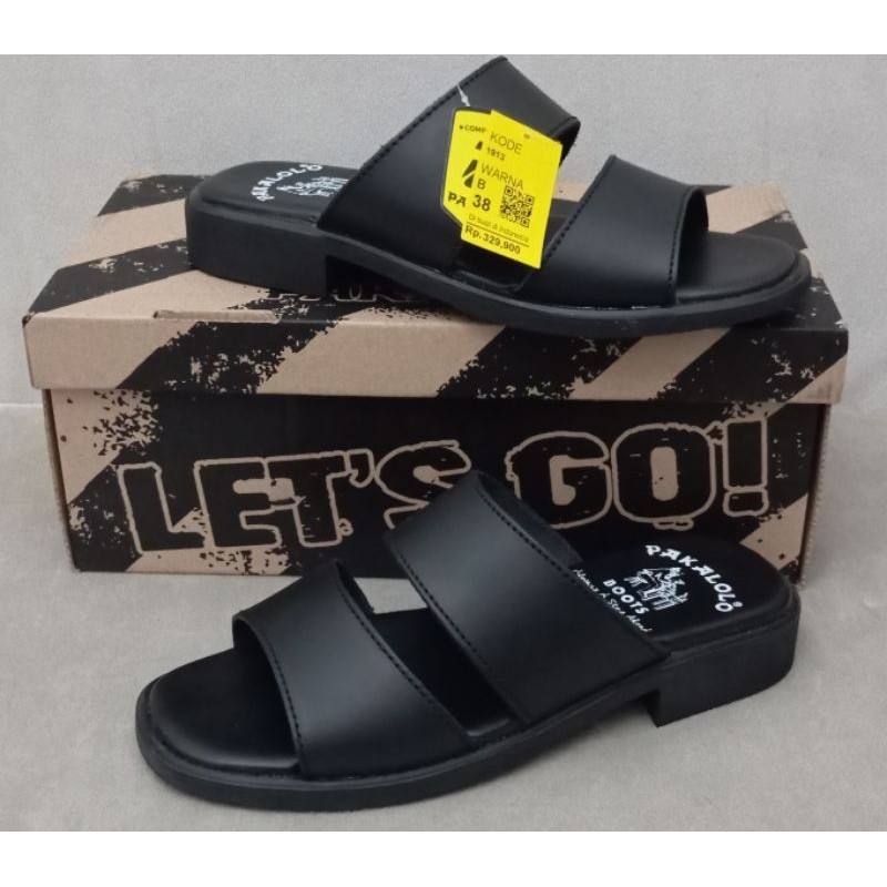 Sandal Kulit Pria Pakalolo 1913 Hitam Karet
