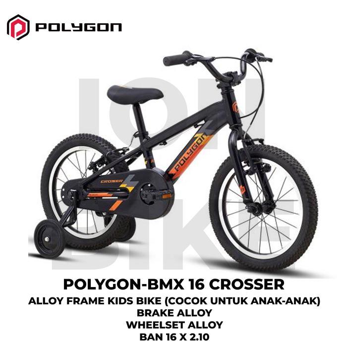 Sepeda Anak BMX 16 Inch Polygon Crosser Terbaru Blue Black Frame Alloy Ringan Cowok Sekolah SD Murah
