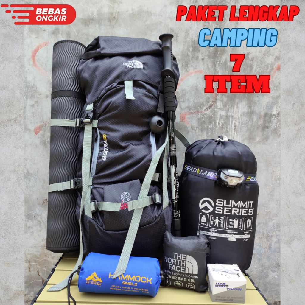 [ PAKET LENGKAP CAMPING 4 5 6 7 ITEM ] TAS RANSEL GUNUNG CARRIER 60 LITER TAS PENDAKI GUNUNG HIKING