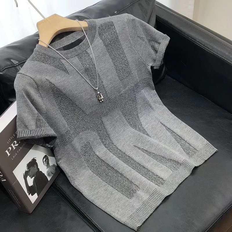 Kemeja Dasar Rajut Lengan Pendek Slim Fit Pria T Atasan Lengan Pendek