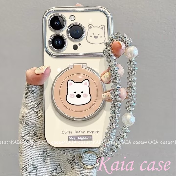 case VIVO Anak anjing sederhana dengan penyangga dan rantai Casing ponsel cocok untuk VIVO Y02/Y02S/